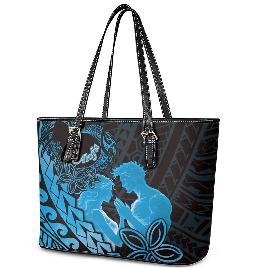Alofa Samoa Valentine Blue Leather Tote Bag Love Is The Greatest Thing LT05 - Polynesian Pride