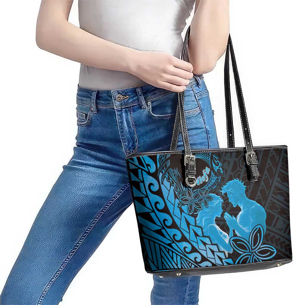 Alofa Samoa Valentine Blue Leather Tote Bag Love Is The Greatest Thing LT05 - Polynesian Pride