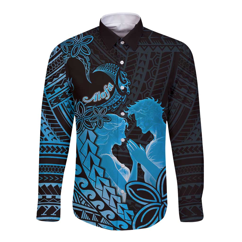 Alofa Samoa Valentine Blue Long Sleeve Button Shirt Love Is The Greatest Thing LT05 Unisex Blue - Polynesian Pride