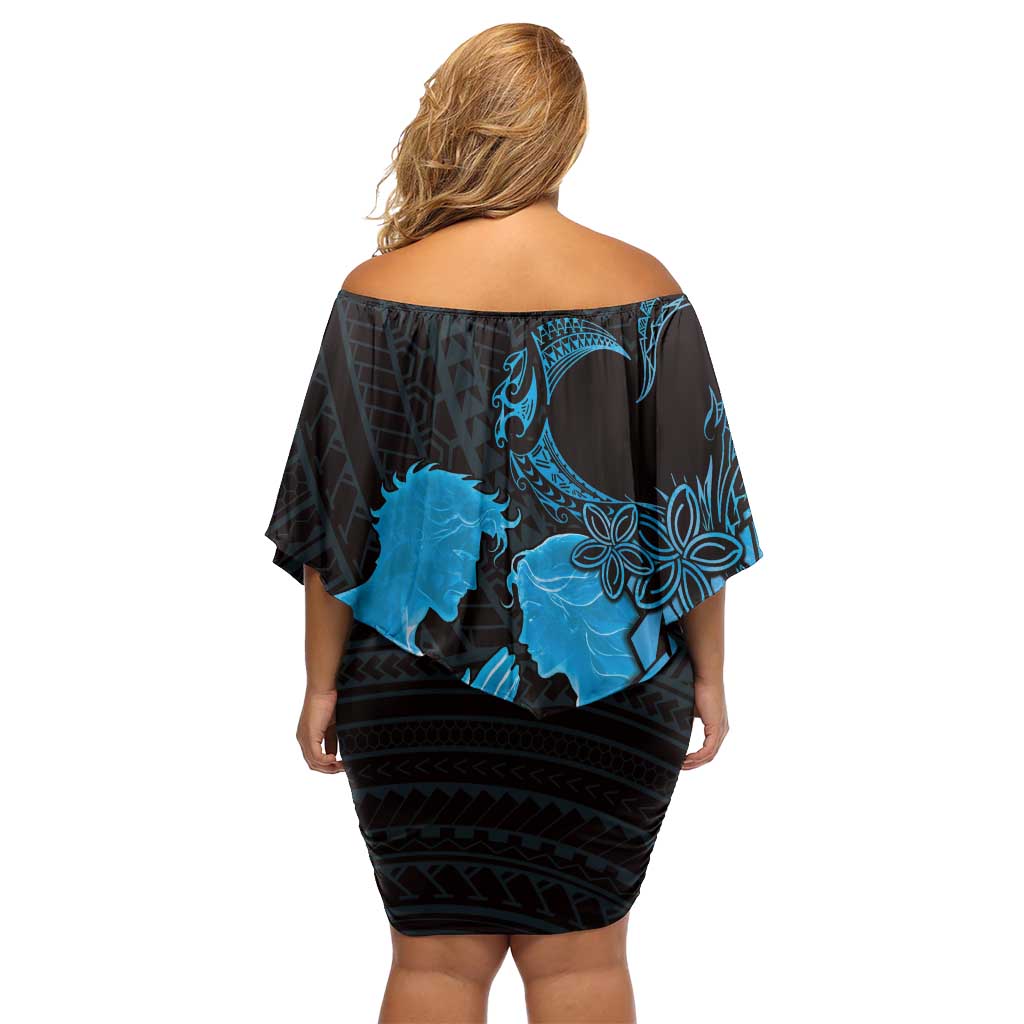 Alofa Samoa Valentine Blue Off Shoulder Short Dress Love Is The Greatest Thing LT05 - Polynesian Pride