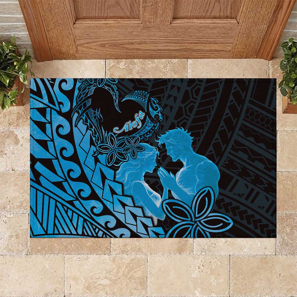 Alofa Samoa Valentine Blue Rubber Doormat Love Is The Greatest Thing LT05 Blue - Polynesian Pride