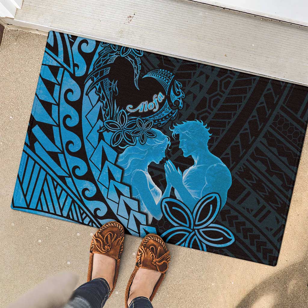 Alofa Samoa Valentine Blue Rubber Doormat Love Is The Greatest Thing LT05 - Polynesian Pride