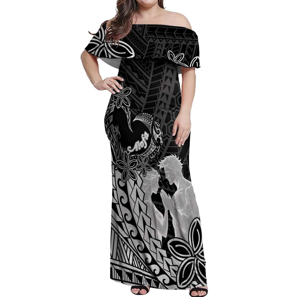 Alofa Samoa Valentine Black Off Shoulder Maxi Dress Love Is The Greatest Thing LT05 Women Black - Polynesian Pride
