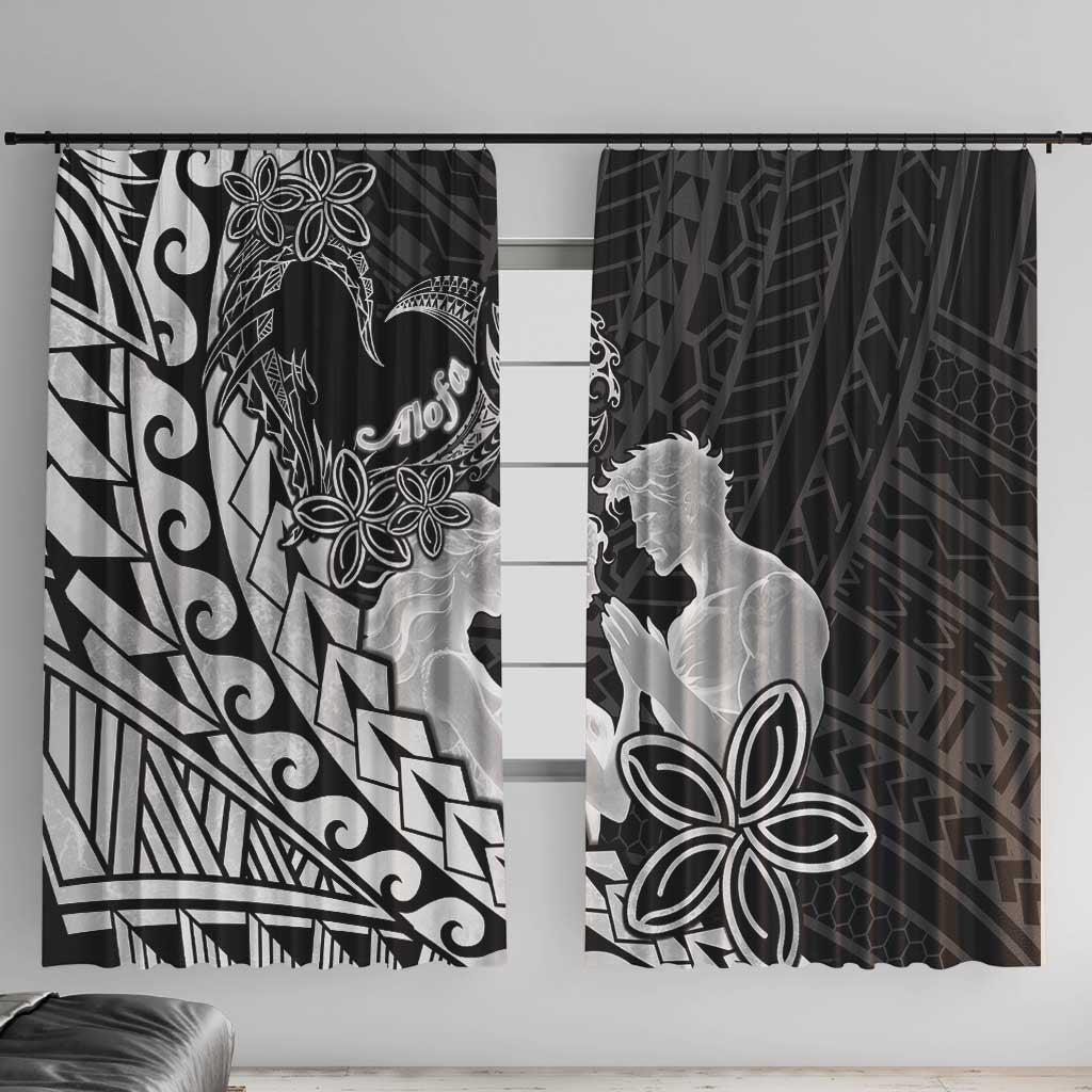 Alofa Samoa Valentine Black Window Curtain Love Is The Greatest Thing LT05 With Hooks Black - Polynesian Pride