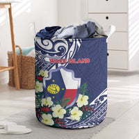 Wake Island Laundry Basket Tribal Pattern With Hibiscus Flowers LT05 Blue - Polynesian Pride