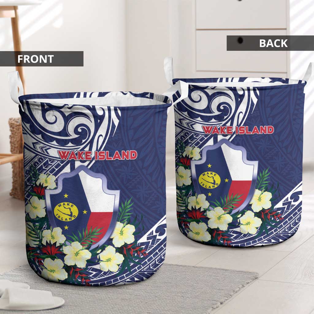 Wake Island Laundry Basket Tribal Pattern With Hibiscus Flowers LT05 - Polynesian Pride