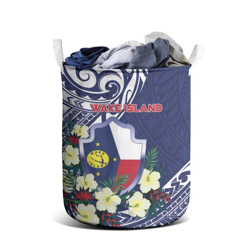 Wake Island Laundry Basket Tribal Pattern With Hibiscus Flowers LT05 - Polynesian Pride