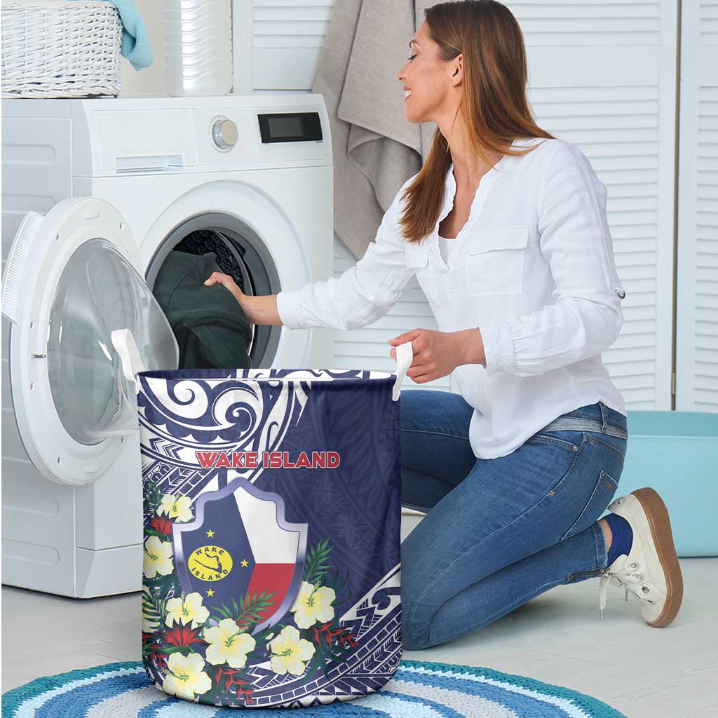 Wake Island Laundry Basket Tribal Pattern With Hibiscus Flowers LT05 - Polynesian Pride