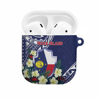 Wake Island AirPods Case Tribal Pattern With Hibiscus Flowers LT05 Blue - Polynesian Pride