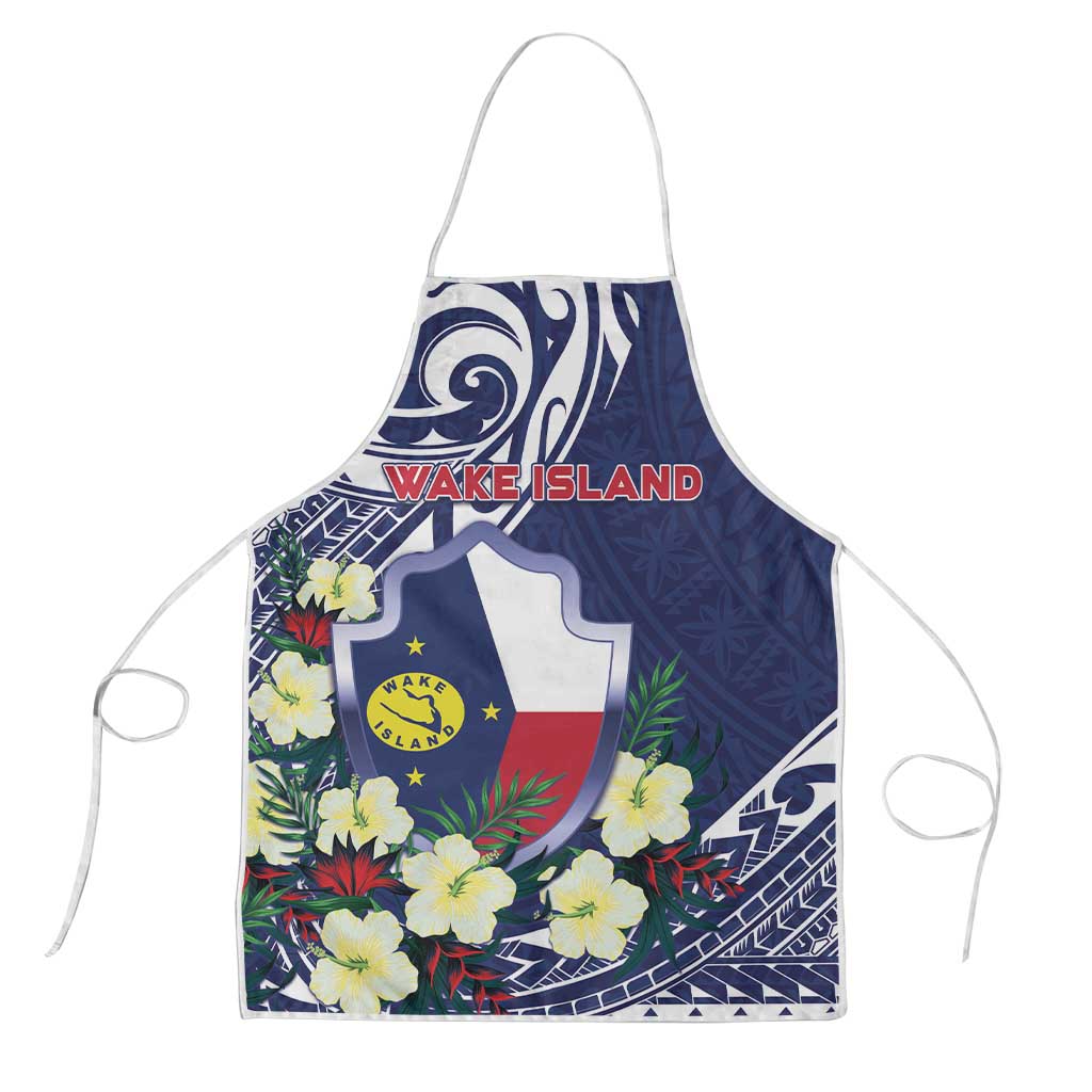Wake Island Apron Tribal Pattern With Hibiscus Flowers LT05 Blue - Polynesian Pride