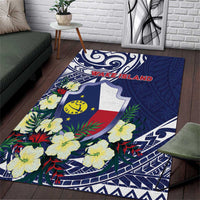 Wake Island Area Rug Tribal Pattern With Hibiscus Flowers LT05 Blue - Polynesian Pride