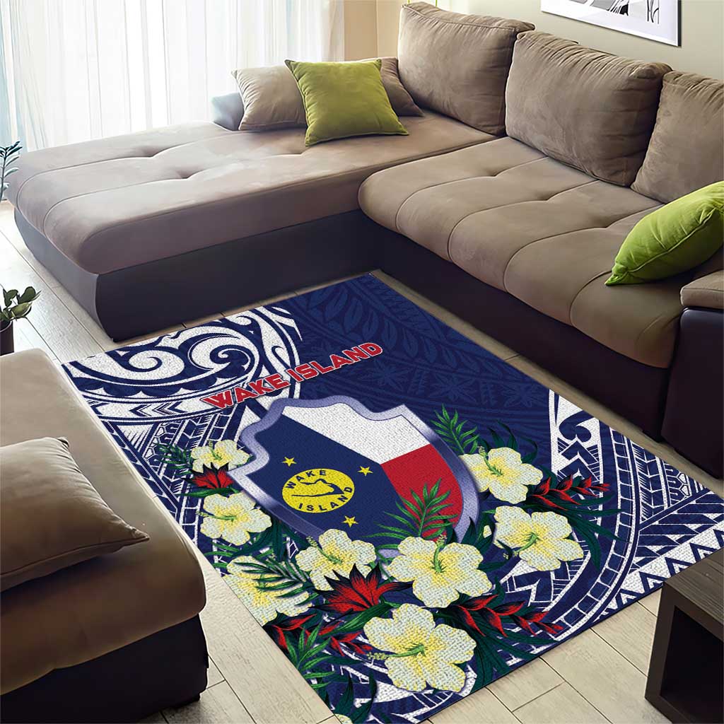 Wake Island Area Rug Tribal Pattern With Hibiscus Flowers LT05 - Polynesian Pride