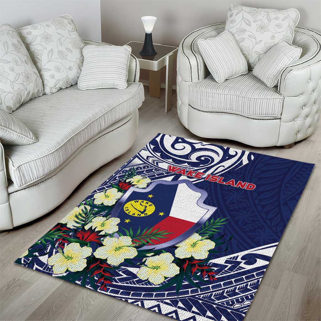 Wake Island Area Rug Tribal Pattern With Hibiscus Flowers LT05 - Polynesian Pride