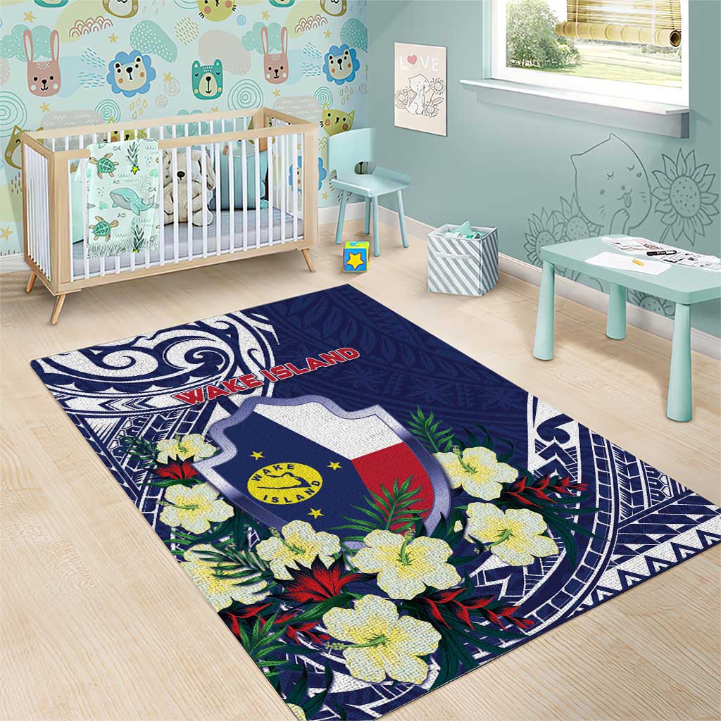 Wake Island Area Rug Tribal Pattern With Hibiscus Flowers LT05 - Polynesian Pride