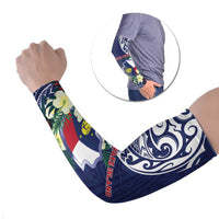 Personalised Wake Island Arm Sleeves Tribal Pattern With Hibiscus Flowers LT05 Set of 2 Blue - Polynesian Pride