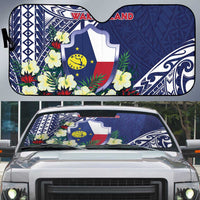 Wake Island Auto Sun Shade Tribal Pattern With Hibiscus Flowers LT05 Blue - Polynesian Pride