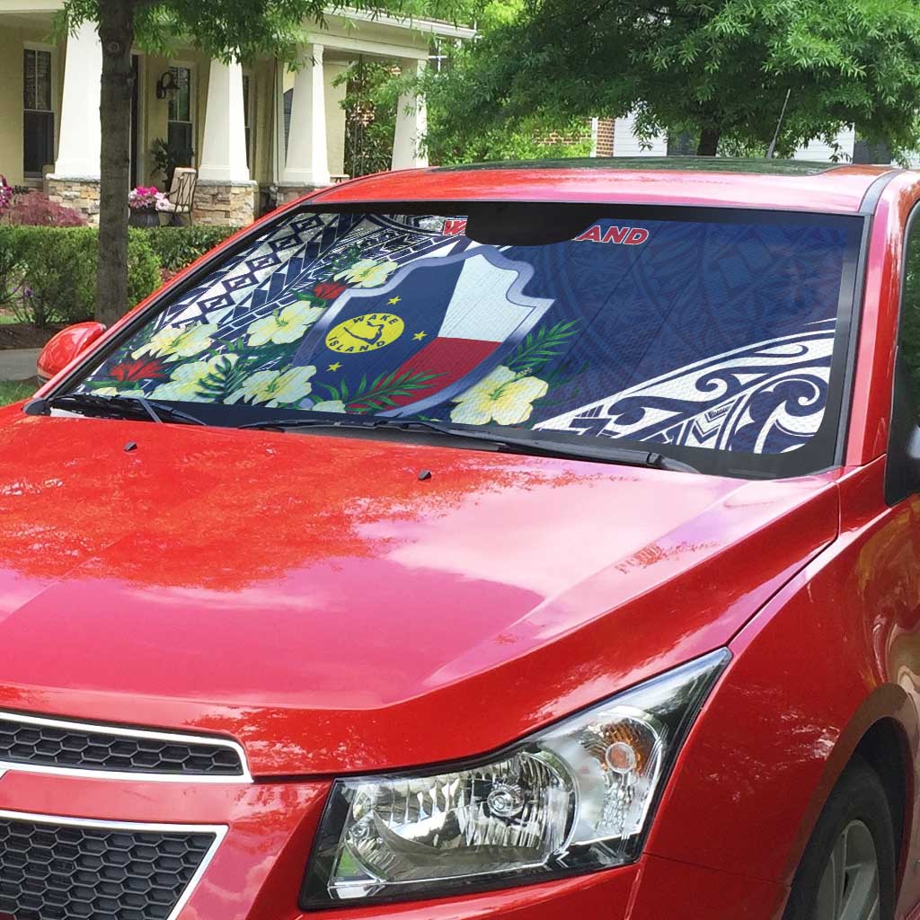 Wake Island Auto Sun Shade Tribal Pattern With Hibiscus Flowers LT05 - Polynesian Pride