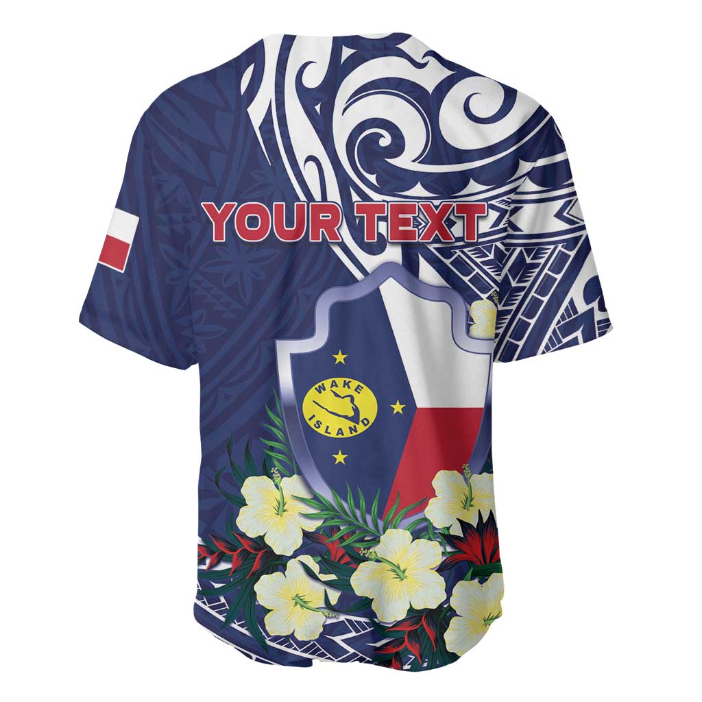 Personalised Wake Island Baseball Jersey Tribal Pattern With Hibiscus Flowers LT05 - Polynesian Pride