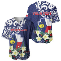Personalised Wake Island Baseball Jersey Tribal Pattern With Hibiscus Flowers LT05 - Polynesian Pride