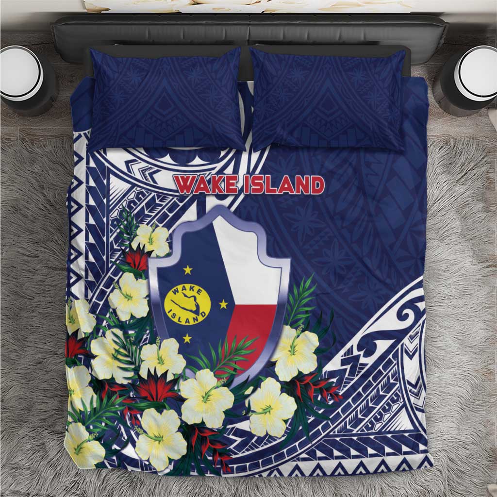 Wake Island Bedding Set Tribal Pattern With Hibiscus Flowers LT05 Blue - Polynesian Pride