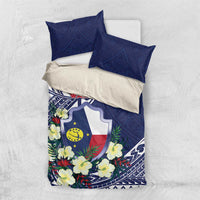 Wake Island Bedding Set Tribal Pattern With Hibiscus Flowers LT05 US Twin 172cm x 218cm Blue - Polynesian Pride