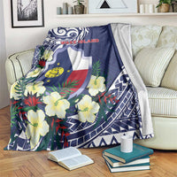 Wake Island Blanket Tribal Pattern With Hibiscus Flowers LT05 Blue - Polynesian Pride