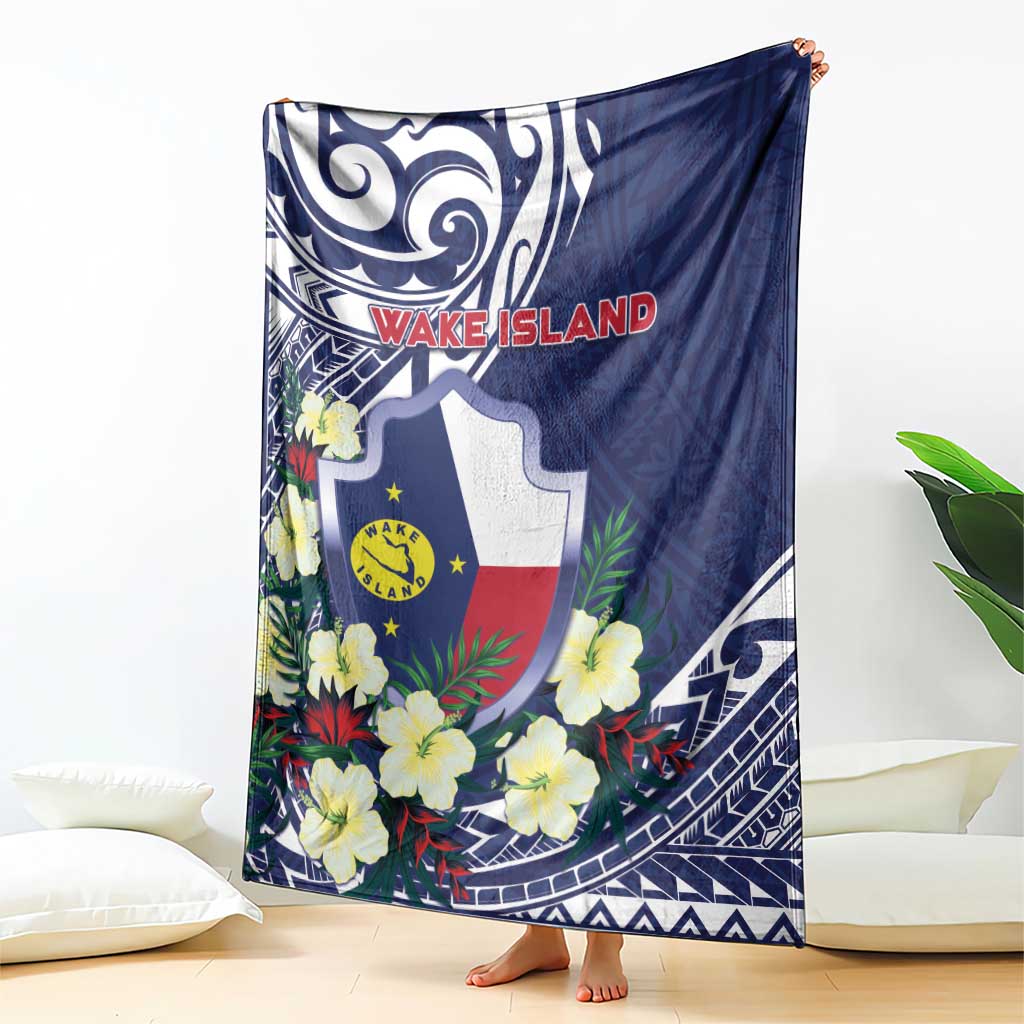 Wake Island Blanket Tribal Pattern With Hibiscus Flowers LT05 - Polynesian Pride