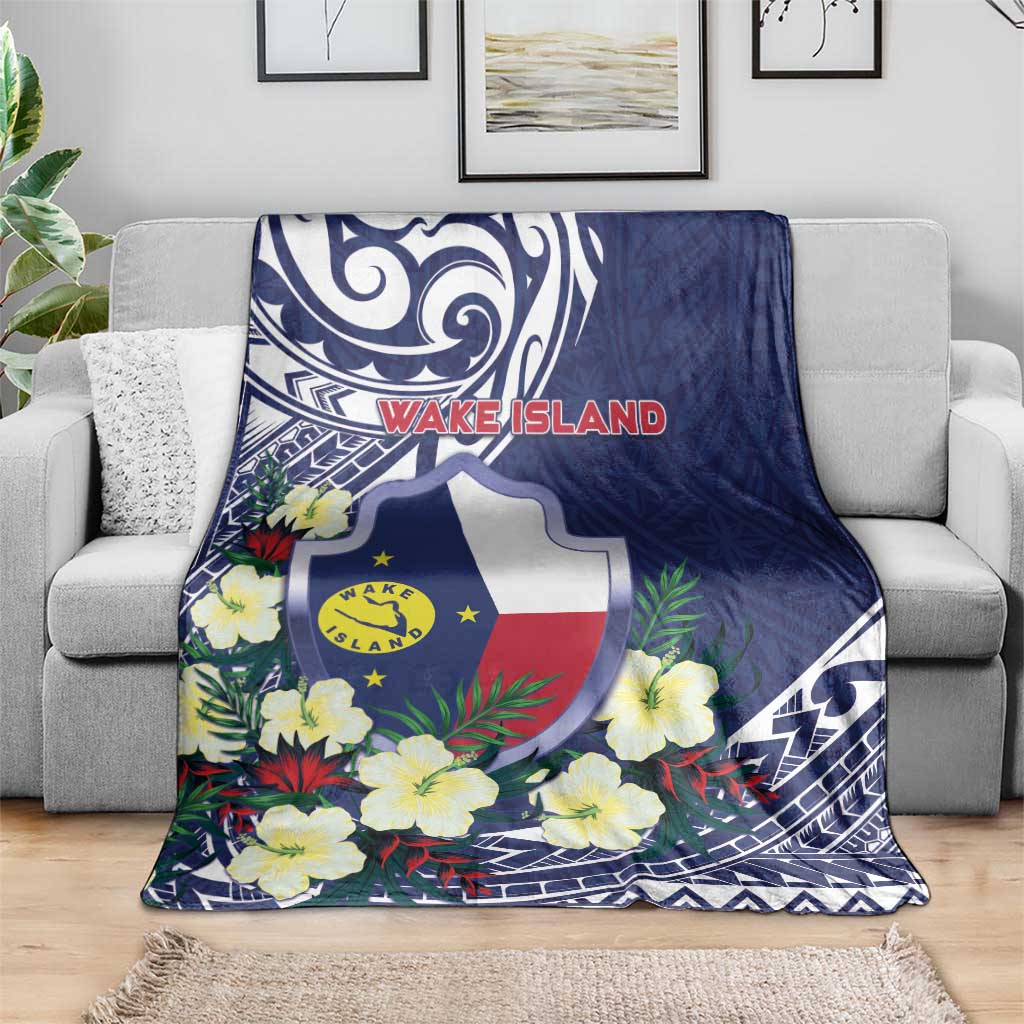 Wake Island Blanket Tribal Pattern With Hibiscus Flowers LT05 - Polynesian Pride