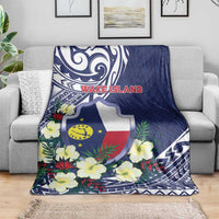 Wake Island Blanket Tribal Pattern With Hibiscus Flowers LT05 - Polynesian Pride