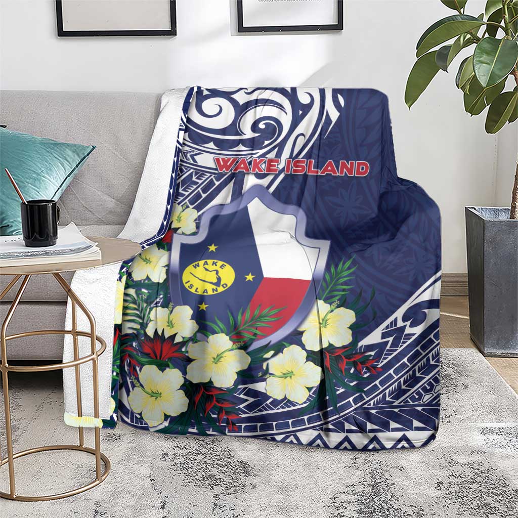 Wake Island Blanket Tribal Pattern With Hibiscus Flowers LT05 - Polynesian Pride