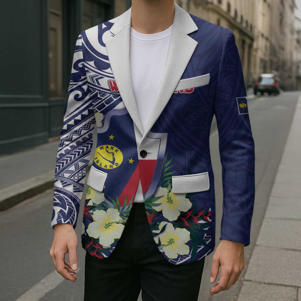 Personalised Wake Island Blazer Tribal Pattern With Hibiscus Flowers LT05 - Polynesian Pride