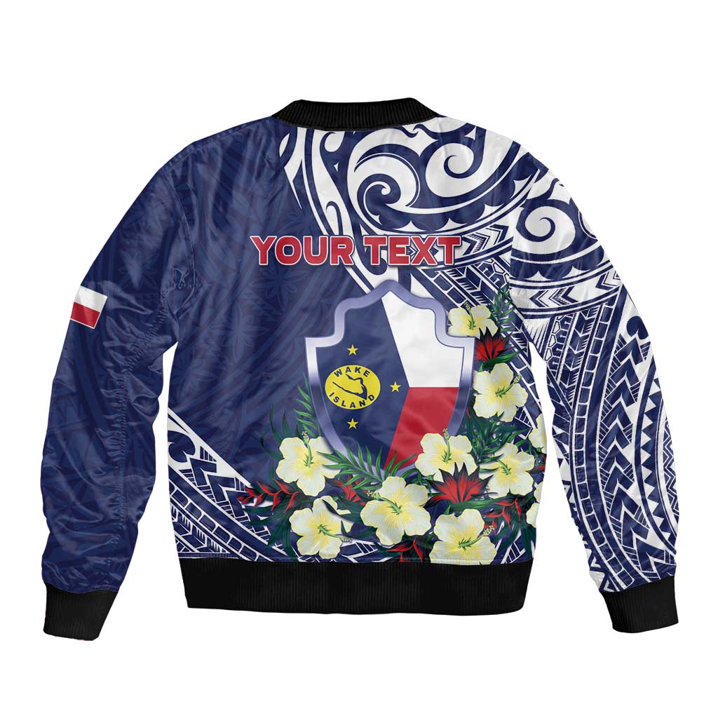 Personalised Wake Island Bomber Jacket Tribal Pattern With Hibiscus Flowers LT05 - Polynesian Pride