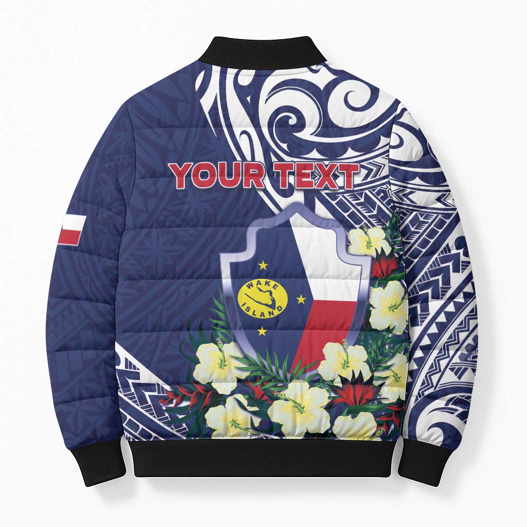 Personalised Wake Island Bomber Puffer Jacket Tribal Pattern With Hibiscus Flowers LT05 - Polynesian Pride