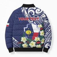 Personalised Wake Island Bomber Puffer Jacket Tribal Pattern With Hibiscus Flowers LT05 - Polynesian Pride
