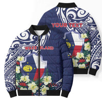 Personalised Wake Island Bomber Puffer Jacket Tribal Pattern With Hibiscus Flowers LT05 - Polynesian Pride