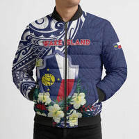 Personalised Wake Island Bomber Puffer Jacket Tribal Pattern With Hibiscus Flowers LT05 - Polynesian Pride