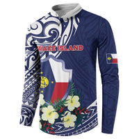 Personalised Wake Island Button Sweatshirt Tribal Pattern With Hibiscus Flowers LT05 - Polynesian Pride