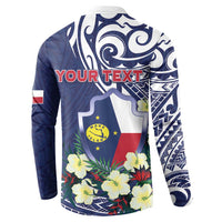 Personalised Wake Island Button Sweatshirt Tribal Pattern With Hibiscus Flowers LT05 - Polynesian Pride