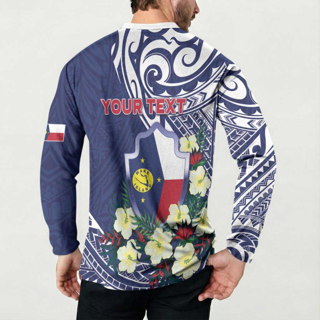 Personalised Wake Island Button Sweatshirt Tribal Pattern With Hibiscus Flowers LT05 - Polynesian Pride