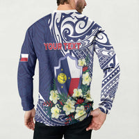 Personalised Wake Island Button Sweatshirt Tribal Pattern With Hibiscus Flowers LT05 - Polynesian Pride