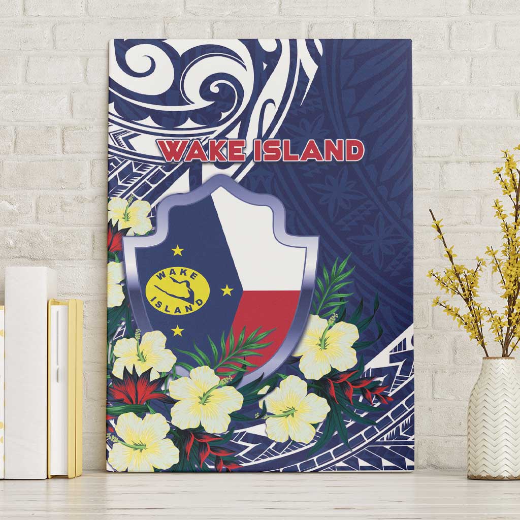 Wake Island Canvas Wall Art Tribal Pattern With Hibiscus Flowers LT05 Without Frame Blue - Polynesian Pride