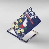 Wake Island Canvas Wall Art Tribal Pattern With Hibiscus Flowers LT05 With Frame Blue - Polynesian Pride