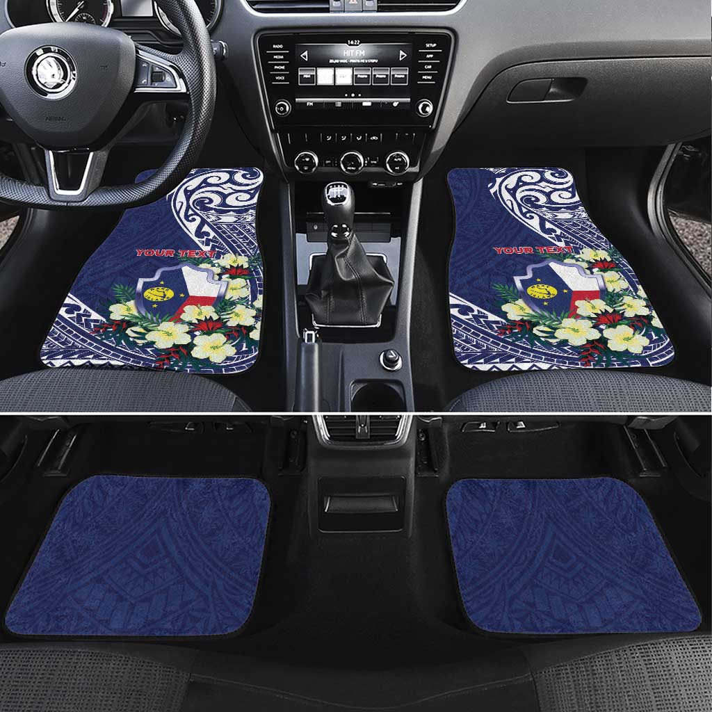Personalised Wake Island Car Mats Tribal Pattern With Hibiscus Flowers LT05 Set 4pcs Blue - Polynesian Pride