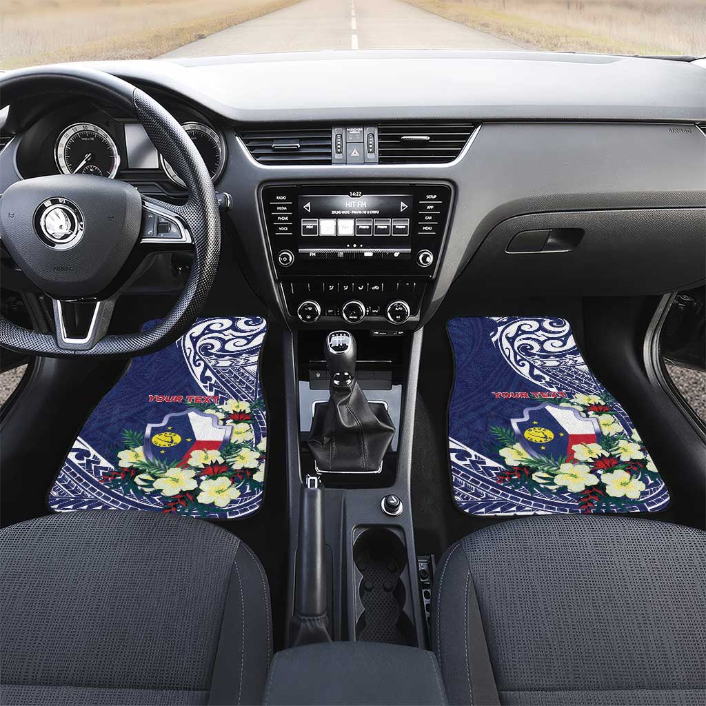 Personalised Wake Island Car Mats Tribal Pattern With Hibiscus Flowers LT05 Set 2pcs - Front Blue - Polynesian Pride