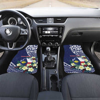Personalised Wake Island Car Mats Tribal Pattern With Hibiscus Flowers LT05 Set 2pcs - Front Blue - Polynesian Pride