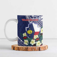 Personalised Wake Island Ceramic Mug Tribal Pattern With Hibiscus Flowers LT05 Blue - Polynesian Pride