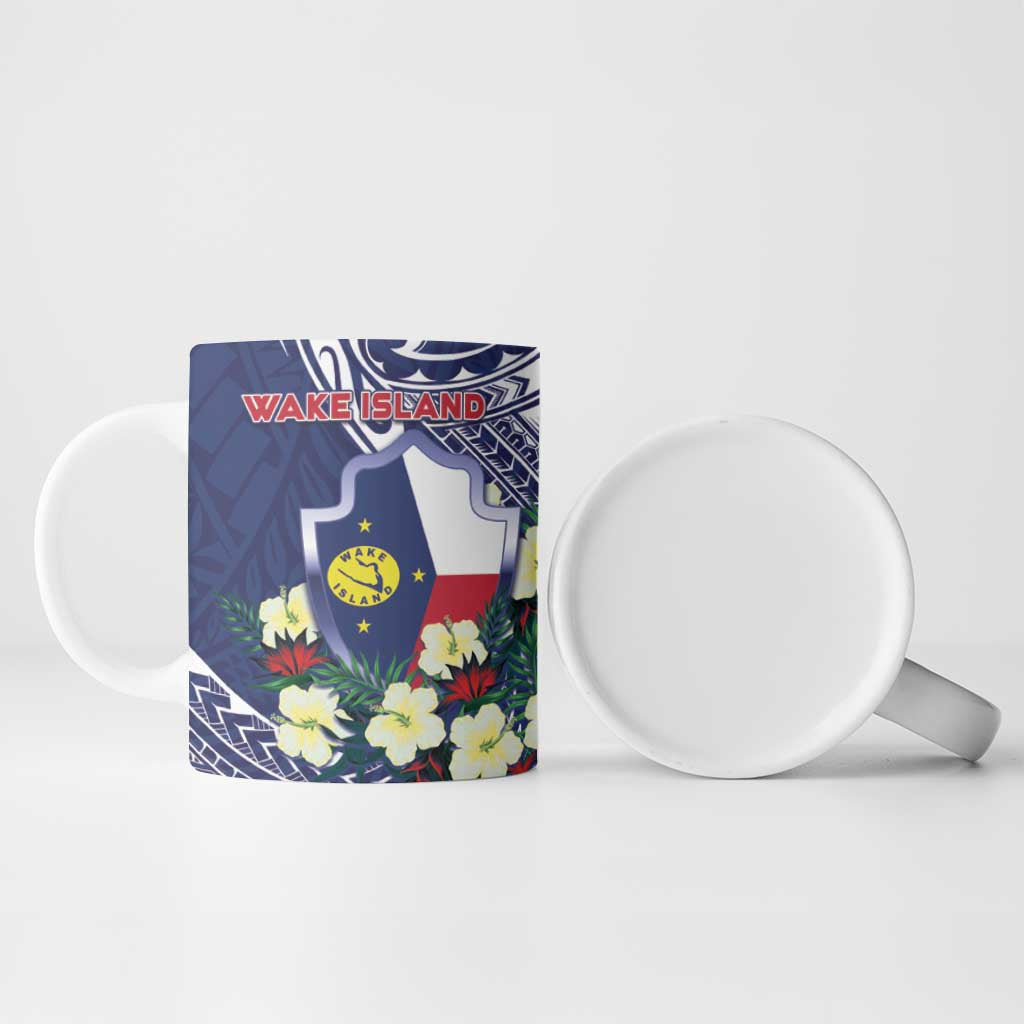 Personalised Wake Island Ceramic Mug Tribal Pattern With Hibiscus Flowers LT05 - Polynesian Pride