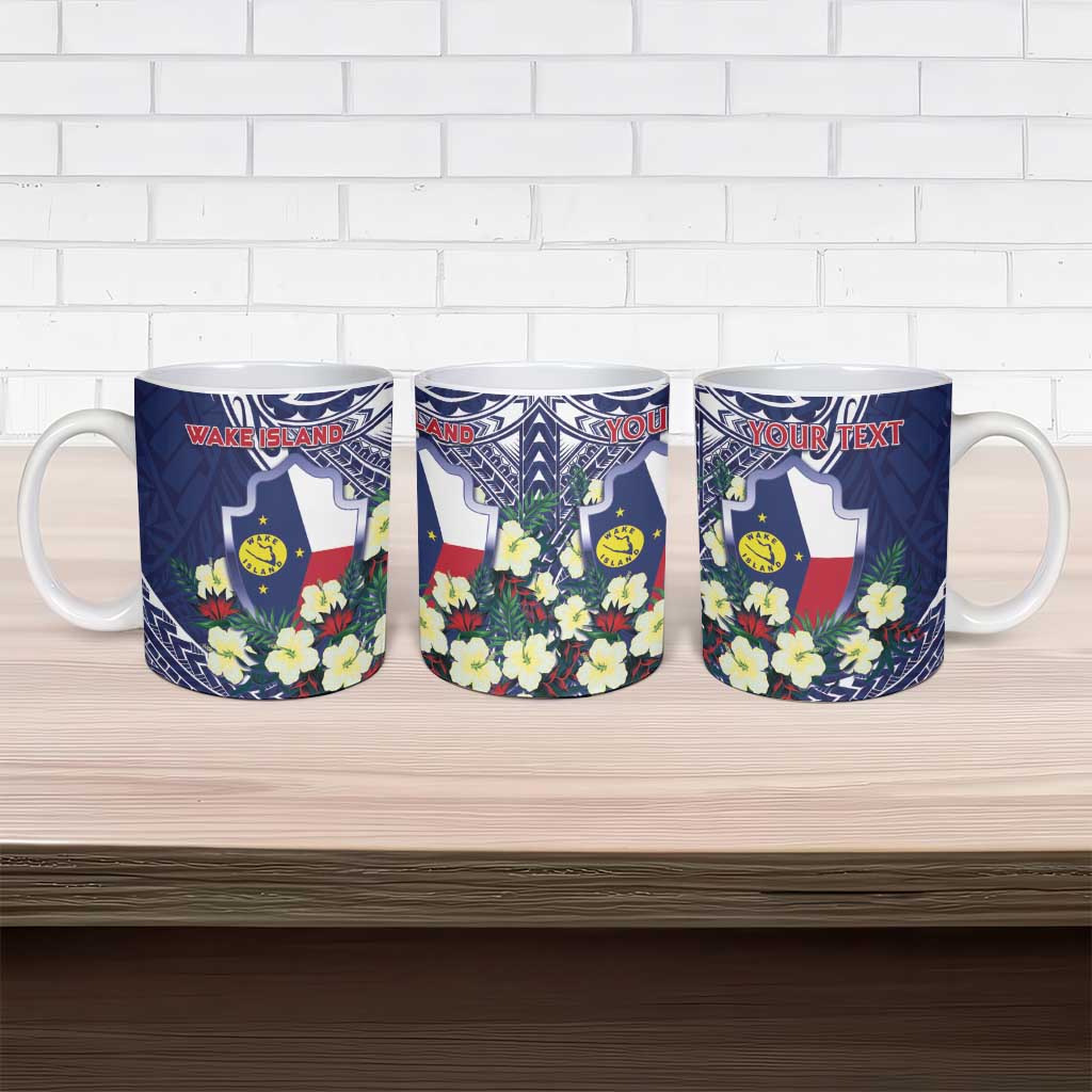 Personalised Wake Island Ceramic Mug Tribal Pattern With Hibiscus Flowers LT05 - Polynesian Pride