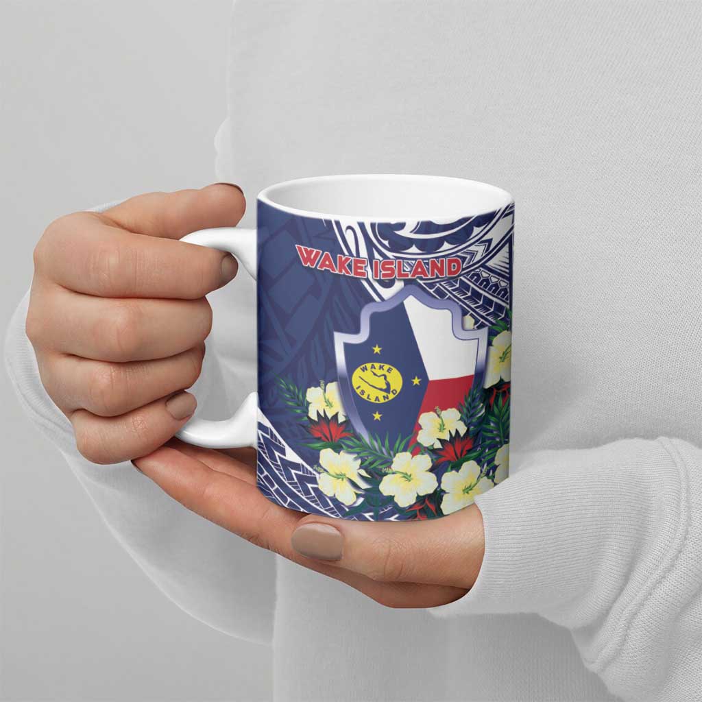 Personalised Wake Island Ceramic Mug Tribal Pattern With Hibiscus Flowers LT05 - Polynesian Pride