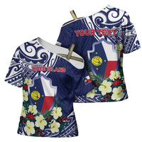 Personalised Wake Island Cross Shoulder Shirt Tribal Pattern With Hibiscus Flowers LT05 - Polynesian Pride